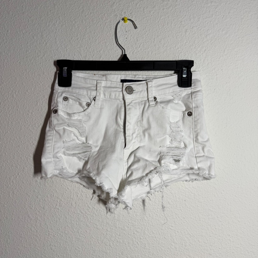 Aeropostale Cut Off Shorts Womens 25 White Denim Mid Rise Distressed Frayed Hem